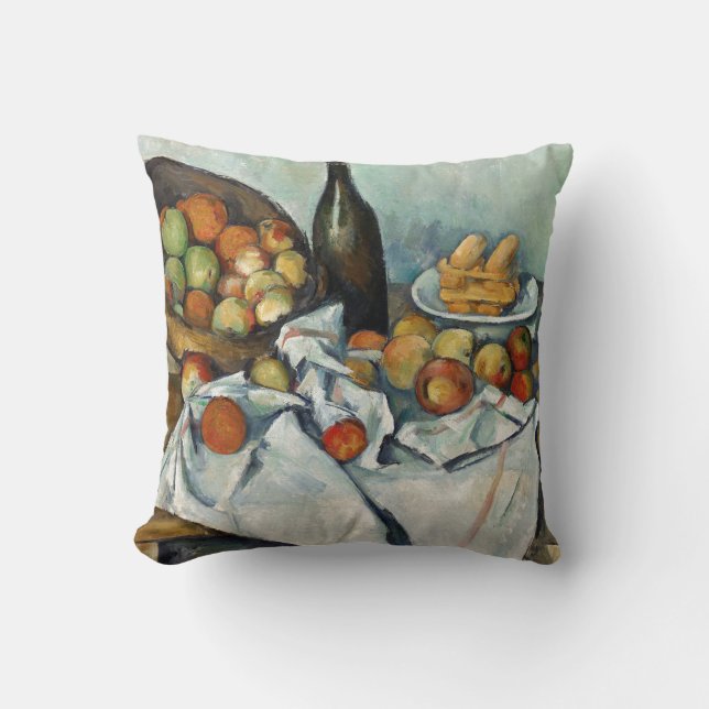 Still Life Apples Basket Cezanne Painting Art Throw Pillow (Front)