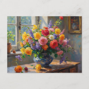Still Life Art Flowers in Vase  Postcard