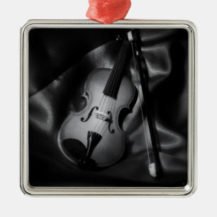 Still-life b&W image of a violin Metal Ornament