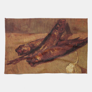 Still Life Bloaters and Garlic by Vincent van Gogh Kitchen Towel