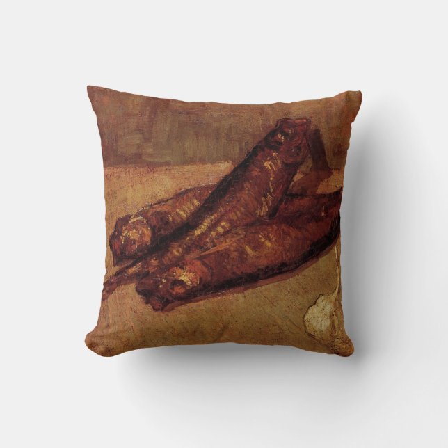 Still Life Bloaters and Garlic by Vincent van Gogh Throw Pillow (Front)