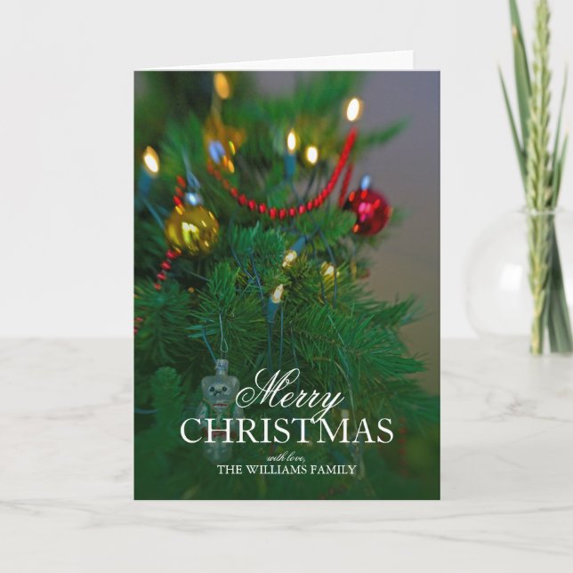 Still Life Christmas tree with Ornaments and Light Holiday Card (Front)
