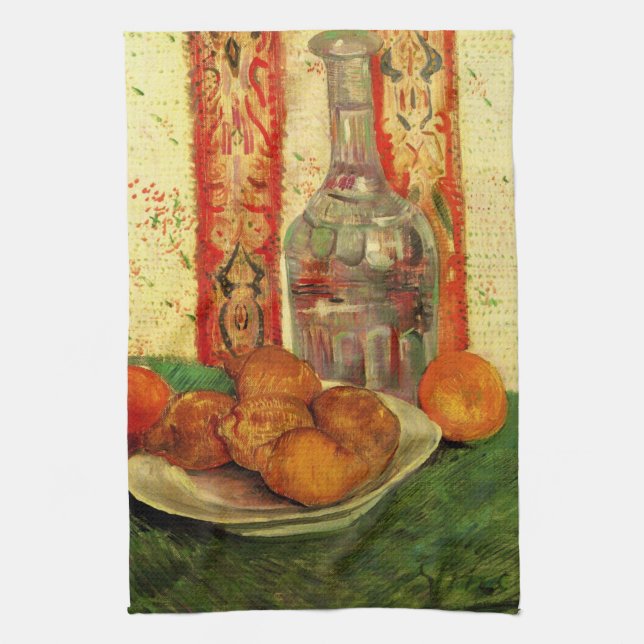 Still Life Decanter and Lemons by Vincent van Gogh Kitchen Towel (Vertical)