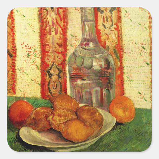 Still Life Decanter and Lemons by Vincent van Gogh Square Sticker (Front)