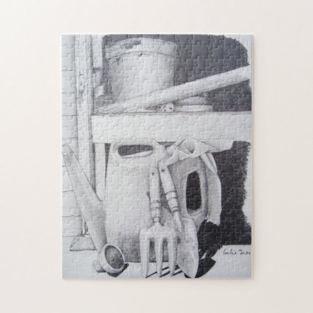 still life drawing of garden tools for gardeners jigsaw puzzle (Vertical)
