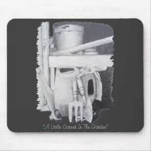still life drawing of garden tools for gardeners mouse pad