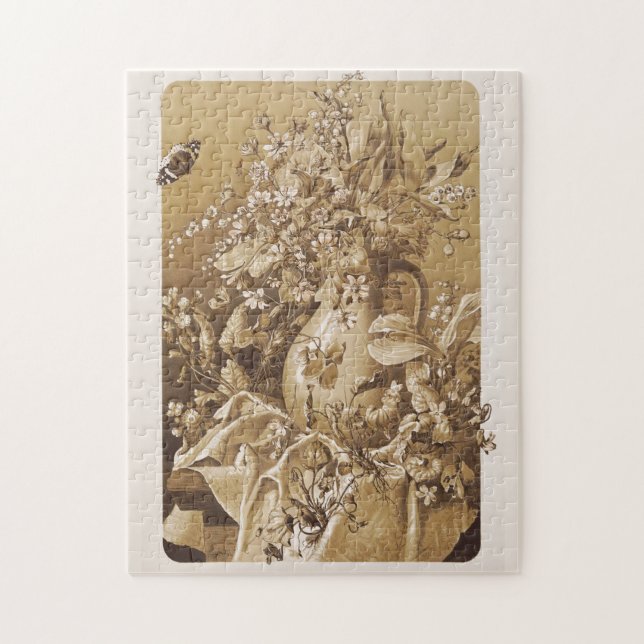 Still life flower-piece sepia colour nostalgia jigsaw puzzle (Vertical)
