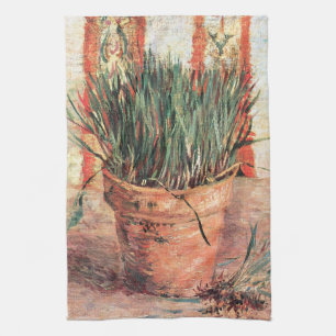 Still Life Flowerpot w Chives by Vincent van Gogh Kitchen Towel
