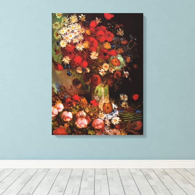 Still Life Flowers in a Vase by Vincent van Gogh Canvas Print (Insitu(Wood Floor))