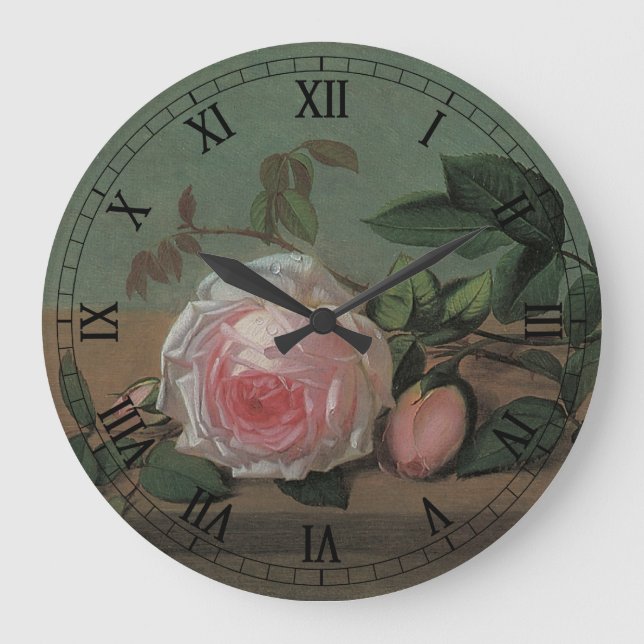 Still Life Flowers on a Ledge by Otto Ottesen Large Clock (Front)
