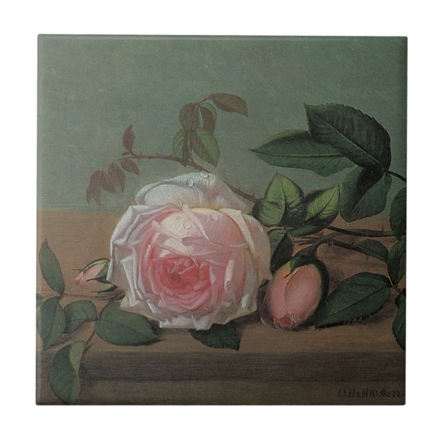 Still Life Flowers on a Ledge by Otto Ottesen Tile (Front)