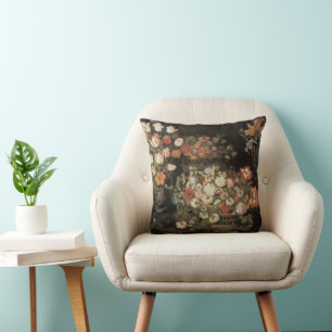 Still Life Flowers, Vintage Floral Baroque Throw Pillow