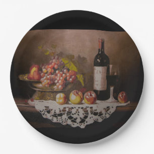 Still life Fruit Bowl and Wine Bottle      Paper Plate
