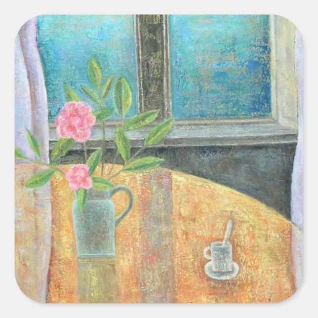 Still Life in Window with Camellia 2012 Square Sticker (Front)