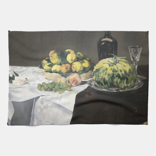 Still Life Lemon Peaches by Manet Impressionist Kitchen Towel (Horizontal)