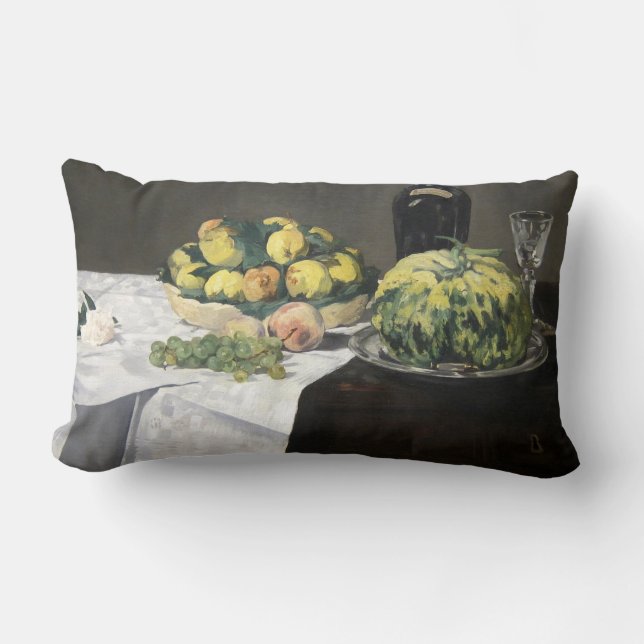 Still Life Lemon Peaches by Manet Impressionist Lumbar Pillow (Front)