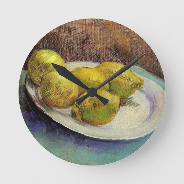 Still Life Lemons on a Plate by Vincent van Gogh Round Clock (Front)