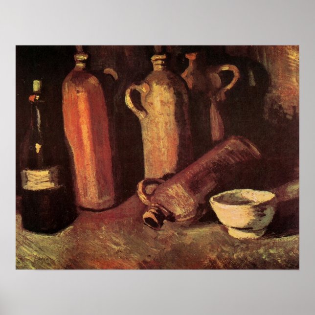 Still Life of 4 Stone Bottles by Vincent van Gogh Poster (Front)