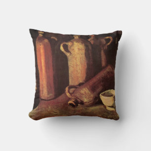 Still Life of 4 Stone Bottles by Vincent van Gogh Throw Pillow
