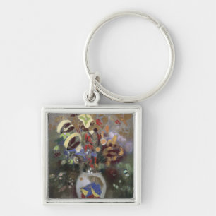 Still Life of a Vase of Flowers (pastel on paper) Keychain