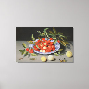 Still Life of Cherries and Peaches Canvas Print