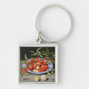 Still Life of Cherries and Peaches Keychain