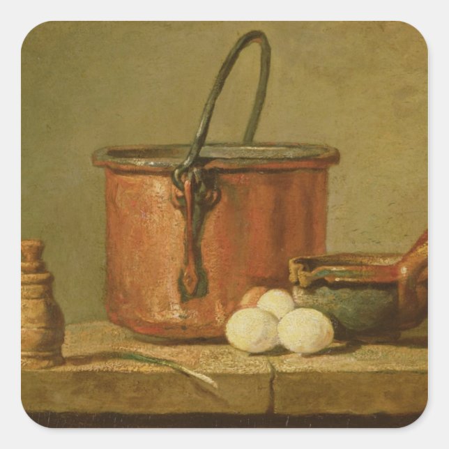 Still Life of Cooking Utensils, Cauldron Square Sticker (Front)