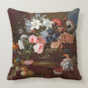 Still Life of Flowers in a Basket Throw Pillow