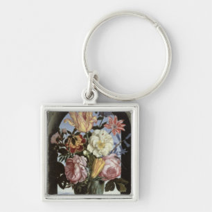 Still life of flowers in a drinking glass keychain