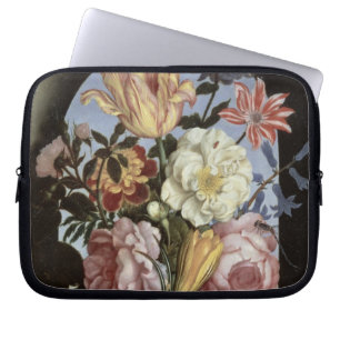 Still life of flowers in a drinking glass laptop sleeve