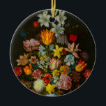 Still Life of Flowers in a Wan-Li Vase Ceramic Ornament<br><div class="desc">Ornament featuring Ambrosius Bosschaert the Elder’s oil painting Still Life of Flowers in a Wan-Li Vase (1614). A beautiful assortment of flowers is accompanied by seashells and a butterfly. A gorgeous gift for Flemish art collectors and Baroque enthusiasts.</div>