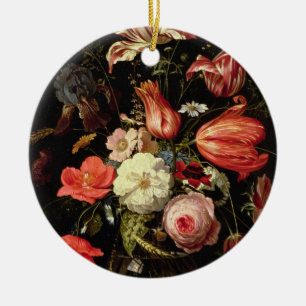 Still Life of Flowers on a Ledge Ceramic Ornament