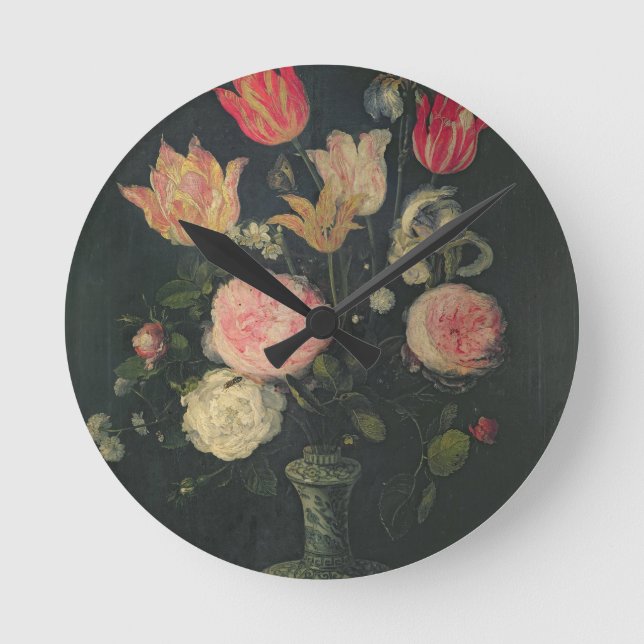 Still Life of Flowers Round Clock (Front)