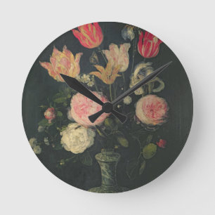 Still Life of Flowers Round Clock