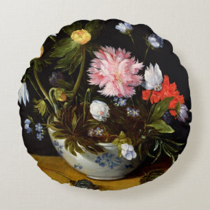 Still Life of Flowers Round Pillow