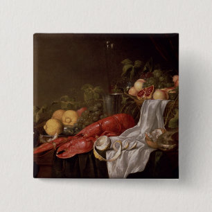 Still life of fruit and a lobster 2 inch square button