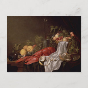 Still life of fruit and a lobster postcard