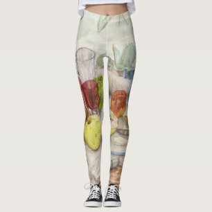 Still life of fruit and wine painting leggings