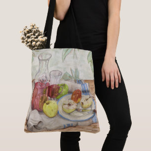 Still life of fruit and wine painting tote bag