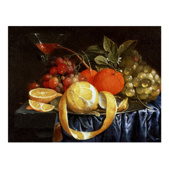 Still Life of Grapes, Oranges and a Peeled Lemon Postcard