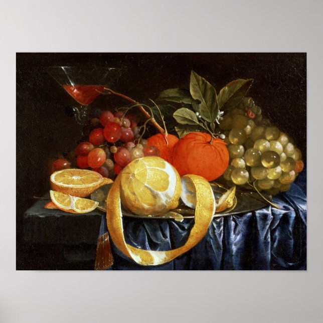 Still Life of Grapes, Oranges and a Peeled Lemon Poster (Front)