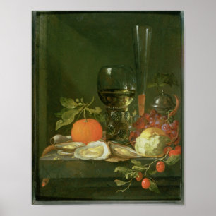 Still Life of Oysters, Grapes, Bread Poster