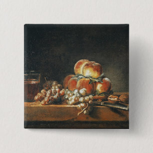 Still Life of Peaches, Nuts, Grapes 2 Inch Square Button
