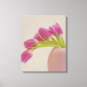 Still Life Of Pink Tulips And Lace Canvas Print