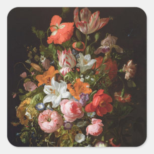 Still life of roses lilies, tulips square sticker