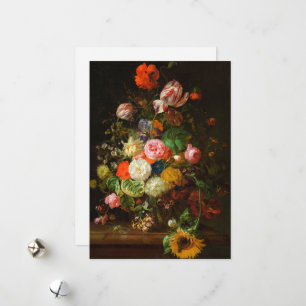 Still life of roses, tulips, a sunflower, 1710 holiday card