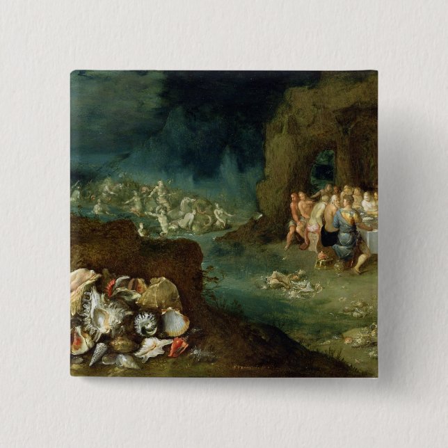 Still life of shells with the Feast of the Gods 2 Inch Square Button (Front)
