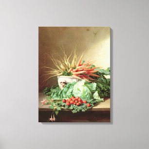 Still Life of Strawberries, Carrots and Cabbage Canvas Print