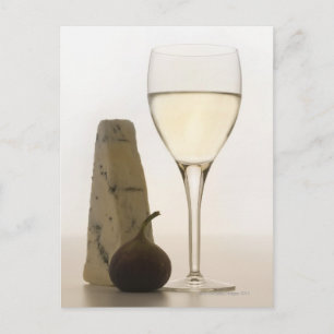 Still life of wine, cheese and fig postcard