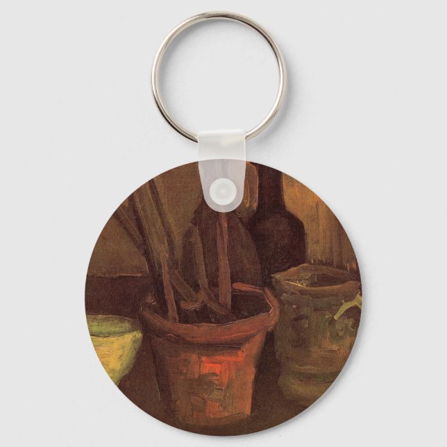 Still Life Paintbrushes in Pot by Vincent van Gogh Keychain (Front)